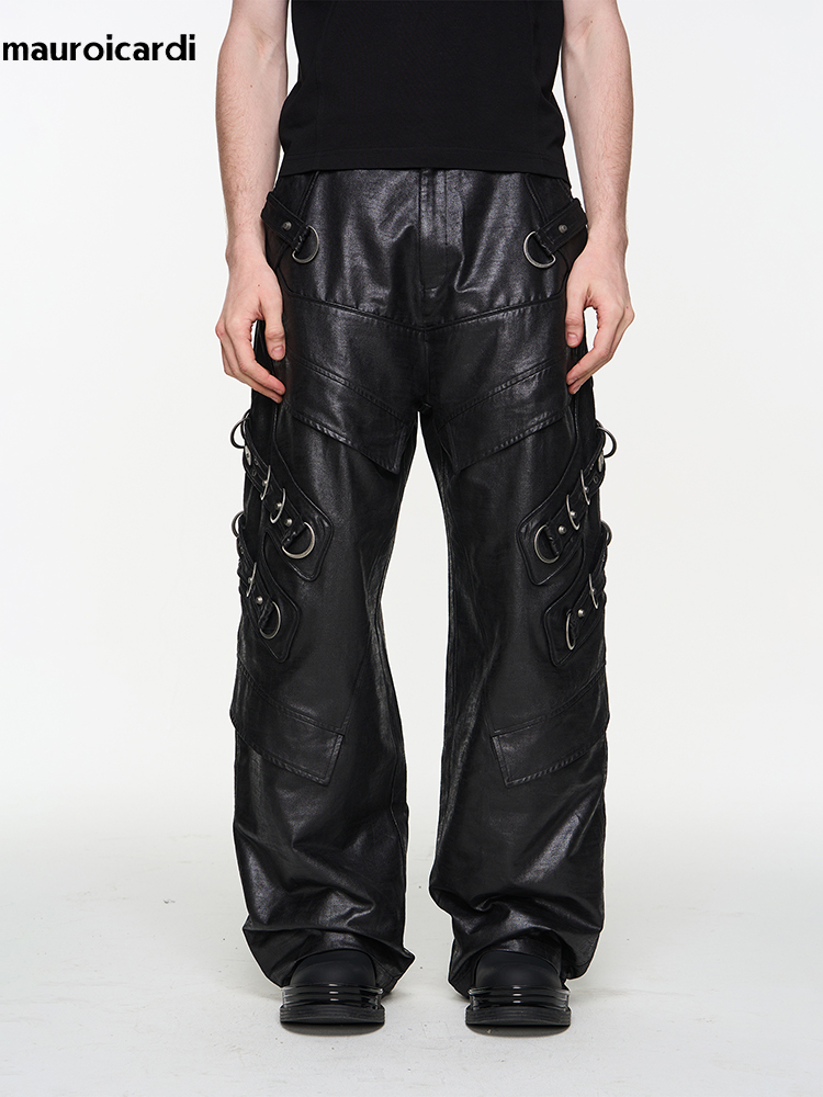 Leather Work Pants - Mauroicardi أسود بو الجلود السراويل دراجة