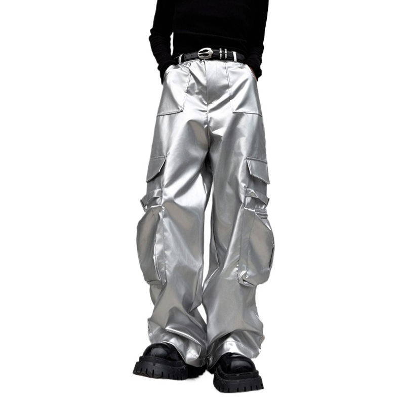 Leather Work Pants - الفضة الجلود بانت الرجال الشارع الشهير