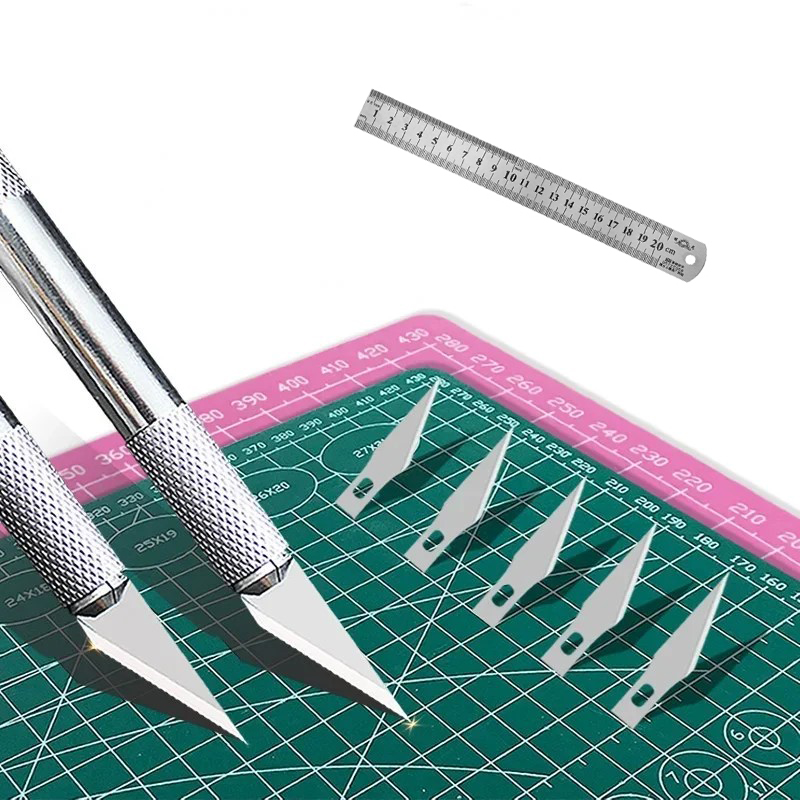Leatherwork Ruler - مجموعة سكين ومسطرة للنحت على لوح