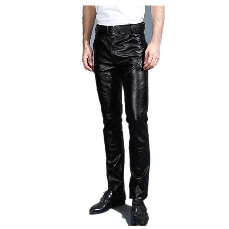 Leather Work Pants - الشباب الرجال السراويل الجلدية حقيقية مع
