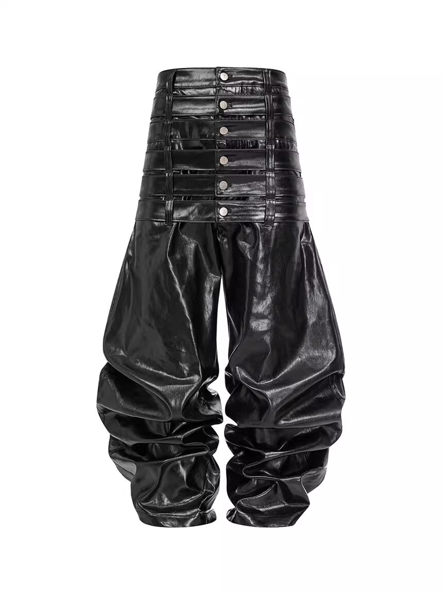 Leather Work Pants - Mauroicardi الخريف طويل متعدد الخصر لامعة