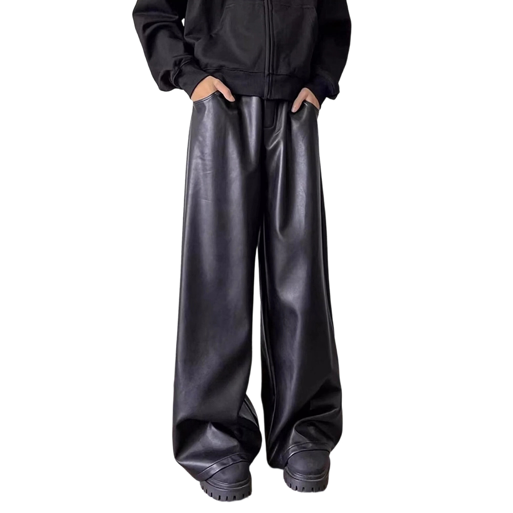 Leather Work Pants - بنطلون رجالي فضفاض بتصميم عتيق من
