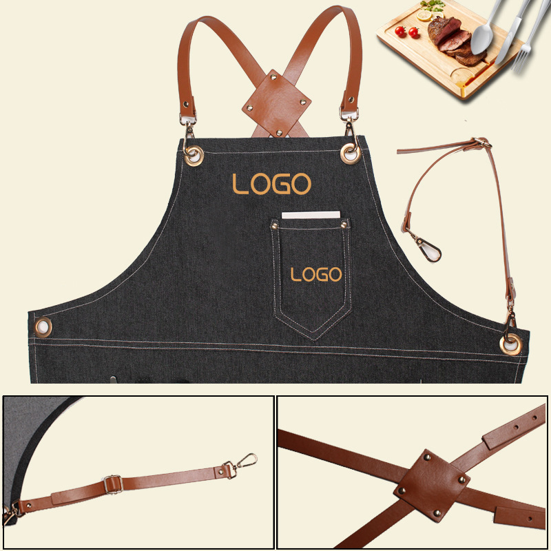 Leatherwork Logo - مريلة عمل من قماش الدنيم بأشرطة